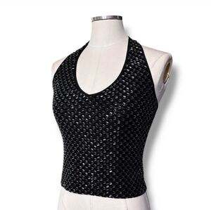 CACHÉ Black Beaded Cropped Halter VINTAGE
